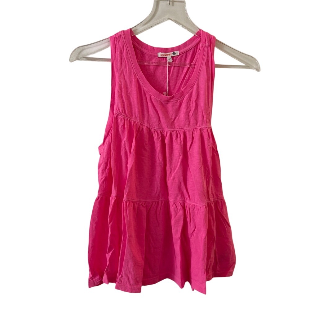 Sundry Bright Pink Neon Tiered‎ Tank Size Small NWT